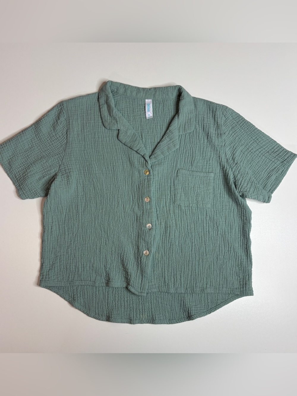 Bliss Sage Green Gauze Button Up Coastal Cottagecore Shirt XL